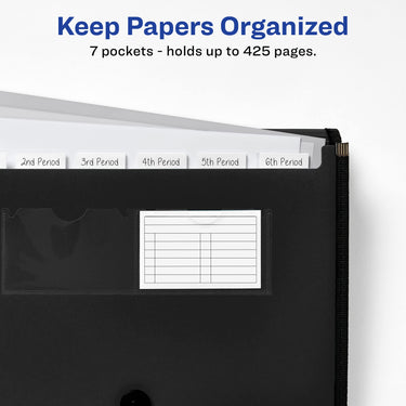 Avery Expanding File Folder Organizer, 7-Pocket Accordion File Organizer, Black, Holds 425 Letter/A4-Size Sheets (73550) 7 Pockets